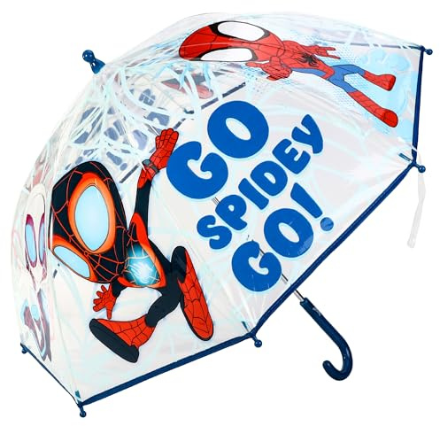 Marvel Kids Clear Dome Umbrella – Children's Character Umbrella with Transparent See Through Canopy, Lightweight & Windproof School Rain Umbrellas for Boys & Girls | with Safety Opening