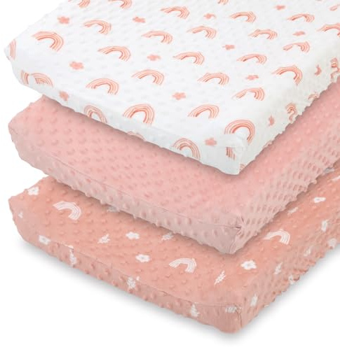 The Peanutshell Baby Changing Pad Covers Girl, Pink Minky Changing Table Sheets for Girls, Boho Rainbow Floral Nursery Decor