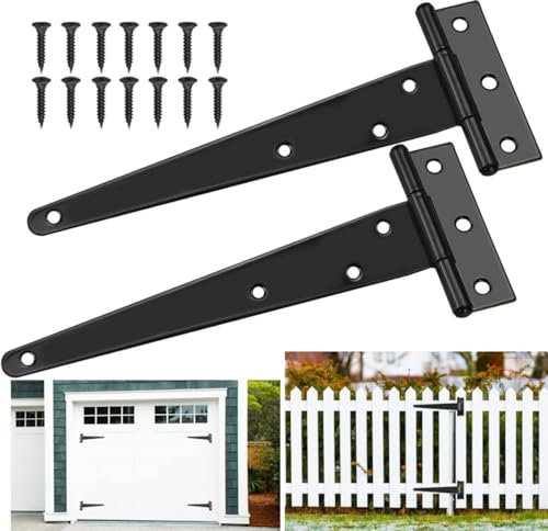 Charnières de Portes Inox - Ensemble de 2 Charnières T 300 mm pour Portails et Placards - Charnières Plates Robustes Antirouille avec 14 Vis