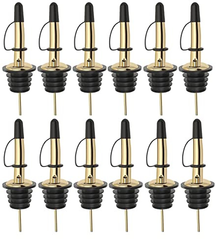 Pafusen 12 unidades de vertedores de aceite de oliva con cierre, vertedor para botellas de aceite, vertedores de licores para vino, café, jarabe de vinagre (dorado, vertedor con cierre)