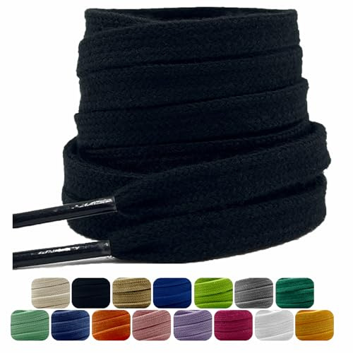 Dafannis 2 Paires Lacets Coton, Lacets Plats Larges de 9 mm Résistants à la Déchirure pour Sneakers, Chaussures de Sport, Baskets, Lacet de Remplacement Haut de Gamme
