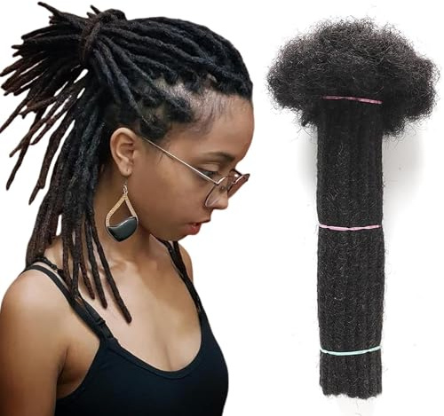 Alaleibaby Extension dreadlock in 100% veri capelli umani, 0,6 cm di spessore, 15-45 cm, per uomo/donna, fatte a mano, permanenti, possono essere tinte (1B, 35,5 cm (confezione da 40)