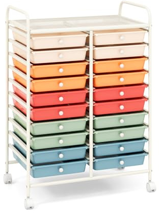 COSTWAY Chariot de Rangement à Roulette 20 Tiroirs en PP, Tour de Rangement avec Tablette, Cadre en Métal, Desserte Meuble Tiroir pour Cuisine Salle de Bain École (XL | 20 tiroirs,Multicolore)
