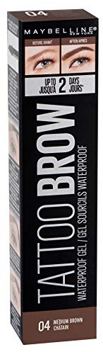 Maybelline New York - Gel para cejas, tatuaje Brow Waterproof Eyebrow, n.º 04, color marrón medio, 5 ml