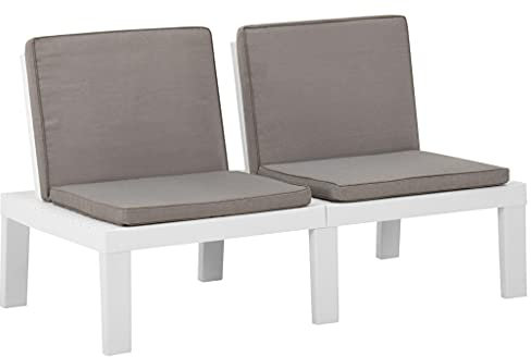 vidaXL Gartenbank mit Auflagen Parkbank Sitzbank Gartenmöbel Lounge Bank Terrassenbank Balkonbank Außenbank Outdoor Kunststoff Weiß