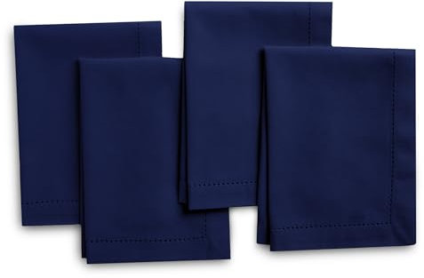 Encasa XO Scotch Blue Cloth Napkins Set of 4, 43x43 cm | Cotton Hemstitched Design Dinner Napkins | Washable & Reusable Table Napkins For Dining Table Fall Decoration, Holiday & Christmas Festivals