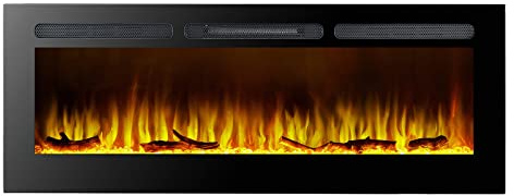 KEKAI Chimenea Eléctrica de Pared Empotrable 2000W Kekai Arkansas 152,4x14x48 cm Efecto Llama 3D Salida Aire Frontal 5 Niveles y Mando
