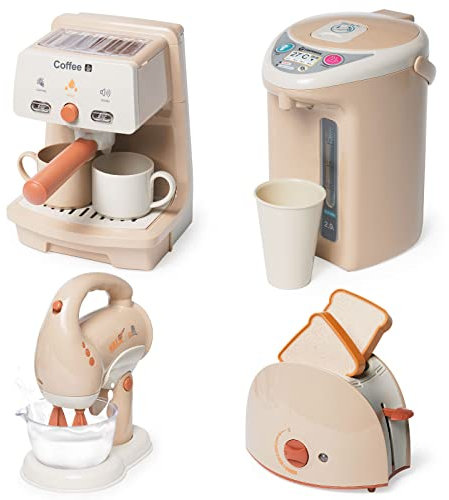 Kinderküche Spielset- Küche Rollenspiel Set mit Kaffeemaschine:Espressomaschine Wasserspender Rührgerät, Toaste: Geschirr Küchen Frühstücksset Frühstücksset für Kinder 3+