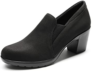 DREAM PAIRS Escarpins Femme Confort Talon Bloc Épais Bout Rond Chaussures de Travail Classiques Slip-on Élégantes,Size 38,Suède-Noir,DPU214-E