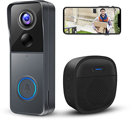 Wireless Video Doorbell Camera with Chime, Smart Video Door Bells with Camera Battery Powered, Voice Changer, PIR Motion Detection, 2K HD, 2-Way Audio, 2.4G WiFI, Night Vision, Support memory Card