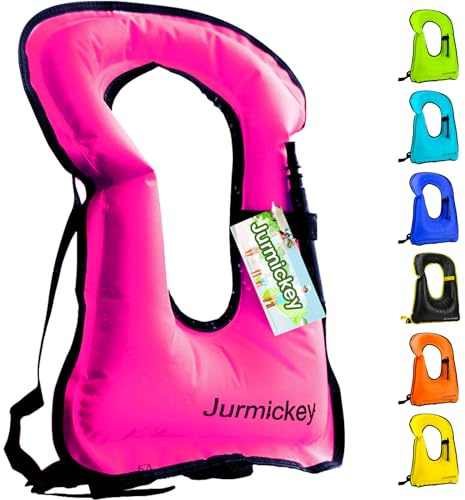 Inflatable Snorkel Vest for Adults, Portable Snorkel Jacket, Buoyancy Vest for Snorkeling, Swimming, Kayaking, Boating, Safety Load up to 220 lbs (Pink)