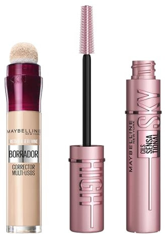 Maybelline New York, Kit de maquillaje: Máscara de pestañas Lash Sensational Sky High + Borrador Corrector Multiusos 01 Light