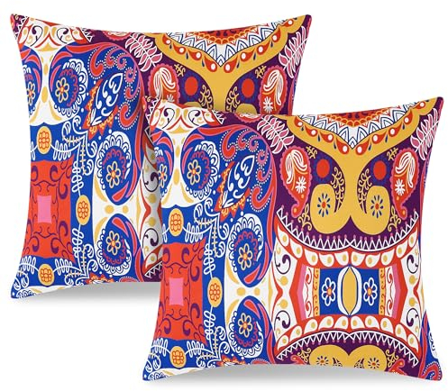 TOCOMOA Kissenbezug 80x80 2er Set - Bunt Kissenbezüge Paisley Muster, Kopfkissenbezug 80x80 cm mit Reißverschluss, Oeko-TEX Zertifiziert, Weich und Hypoallergen Kissenhülle Sunset Rot