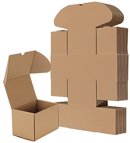 RLAVBL 25 Cardboard Boxes 6x4x4in(15.3x10.2x10.2cm) Brown Shipping Box, Kraft Corrugated Small Mailing Boxes