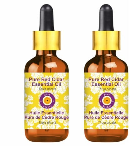dève herbes Pure Red Cidar Essential Oil (Thuja plicata) with Glass Dropper Natural Therapeutic Grade Steam Distilled (Pack of Two) 100mlx2 (6.76 oz)