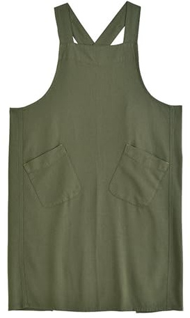 Nanxson Delantal de Algodón y Lino Color Sólido Cruzado Con Dos Bolsillos - Estilo Vintage Rústico para Literatura, Arte, Floristería, Cafetería y Cocina