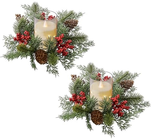 Skeadex Kerzenning Lot de 2 couronnes de Noël artificielles pour bougies à tige - Couronne de sapin pour décoration de Noël