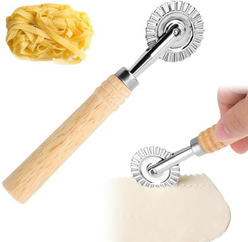 Rotella per pasta con lama, ruota per pasta, rotella per impasti, tagliapasta per ravioli, rotella per pasta con manico in legno per cucine private e ristoranti