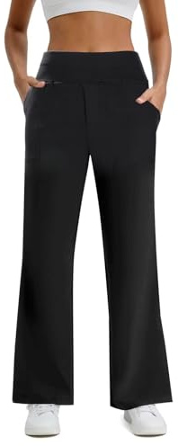 Lancry Black Trousers Women Casual Wide Leg Trousers for Women UK (UK, Alpha, L, Regular, Regular, Black)