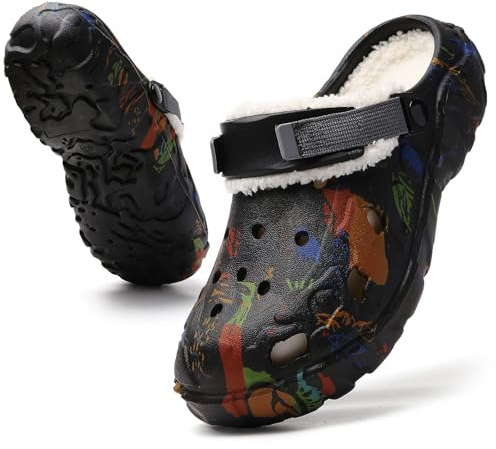 FRTUBOP Sabots Fourré Hommes Femmes Hiver Fourrées Pantoufles Chaud Chaussons de Maison Imperméables Chaussures de Jardin Intérieur et Extérieur Mules