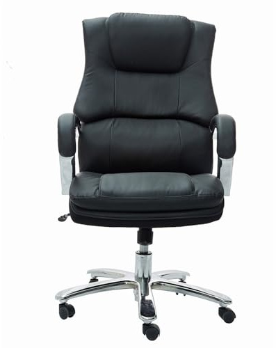 HTERWQEA Silla Oficina Boss Cuero Negro, Altura Ajustable, giratoria, reclinable, for transmisión en Deportes electrónicos, Silla Negocios Lujo, Alta y Grande, regenerado