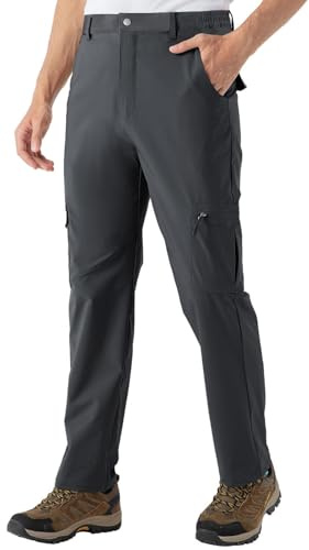Rdruko Men's Hiking Cargo Trousers with 6 Pockets | Lightweight Water Resistant Outdoor Quick Dry Slim Fit Partial Elastic Waist Work Pants for Walking Travel Fishing Camping