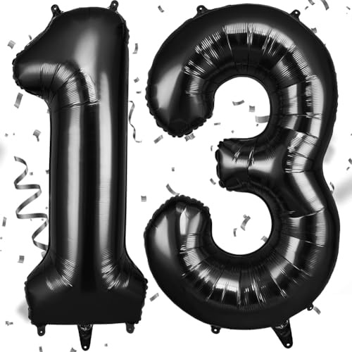 AOOSU Black Helium Balloons, 40 Inches Number Balloons 13, Foil Birthday Balloon for Birthday Anniversary Wedding Party Decorations Celebration Supplies for Girls Women Men Boys