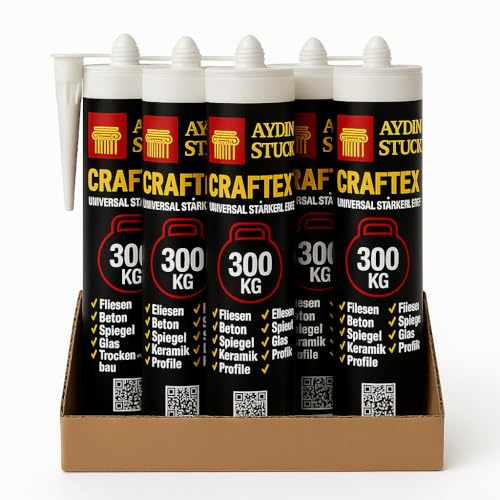 Craftex Lot de 5 adhésifs de montage universels 300 kg – Colle forte pour carrelage, bois, pierre, miroir, PVC, céramique et panneaux acoustiques – Colle haute performance