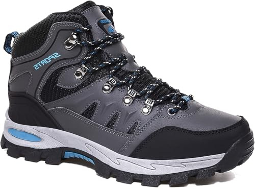 HODTOB Hiking Boots Mens Womens Lace-up Non-Slip Outdoor Men Women Mountain Trekking Shoes for All Season Walking Travelling Backpacking Camping Shoes Sneaker Grey 8.5UK