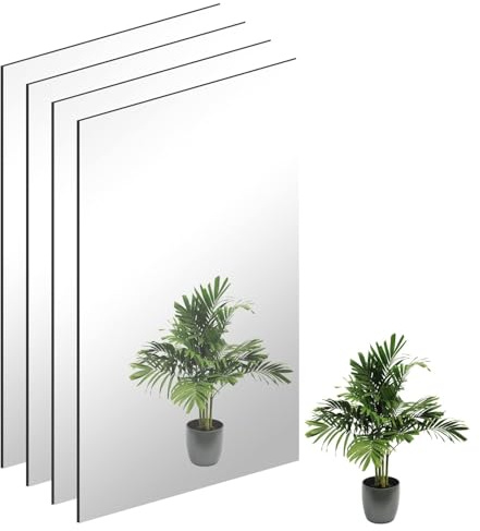 TSKDKIT 4 st HD väggspegel självhäftande glasspegel, hög klarhet, klistra på ramlösa stora självhäftande speglar för badrum, sovrum, vardagsrum, halldekoration (40 x 30 cm)