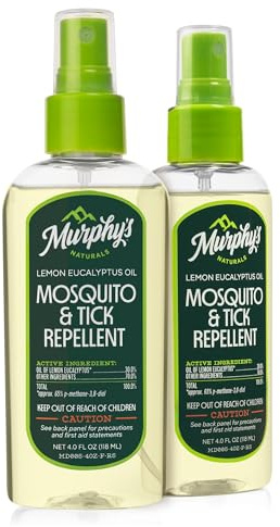 Murphy's Naturals Mosquito & Tick Bug Repellent Spray, Oil of Lemon Eucalyptus for Skin + Outdoor Gear, 4 Ounce Pump, 2-Pack