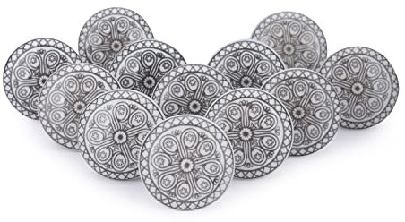 Ajuny Lot de 12 Boutons de Meuble en Céramique Blanc & Gris – Style Vintage – pour Tiroirs, Portes de Placard, Armoires de Cuisine & Salle de Bain, Commodes – Quincaillerie Décorative