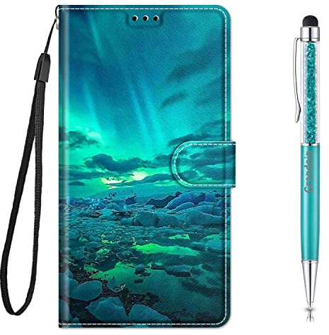 Grandoin Coque pour Samsung Galaxy A8 2018 / A5 2018, Mode Créatif Effet Bookstyle Désign Étui de Protection Housse en PU Cuir avec Portefeuille Fermeture Magnétique Fentes pour Cartes (Lumière Verte)