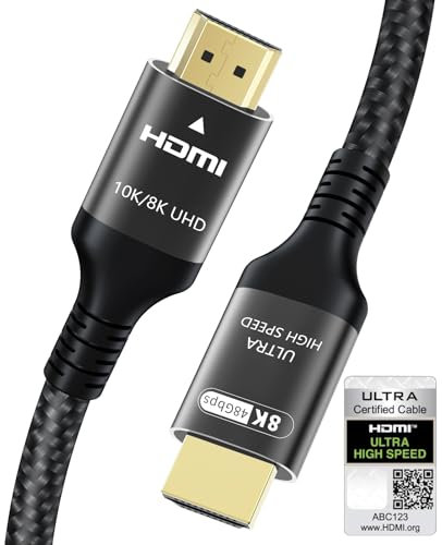 Certifié Câble HDMI 2.1 10K 8K 0.5M, 48Gbps Câble HDMI Ultra Haut Débit Ethernet CEC 4K 240Hz 200Hz 165Hz 144Hz 120Hz 10K 8K 60Hz ARC eARC Netflix HDCP2.3 HDR10+ PC Laptop RTX5090 TV Écran Projecteur