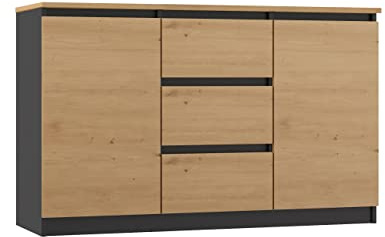 CDF Moderne Kommode 2D3S (2 Türen, 3 Schubladen) | Farbe: Anthrazit Artisan-Eiche BA | Aktenschrank, für kleine Gegenstände | Ideal für Wohnzimmer, Schlafzimmer, Kinderzimmer, Jugendzimmer und Büro
