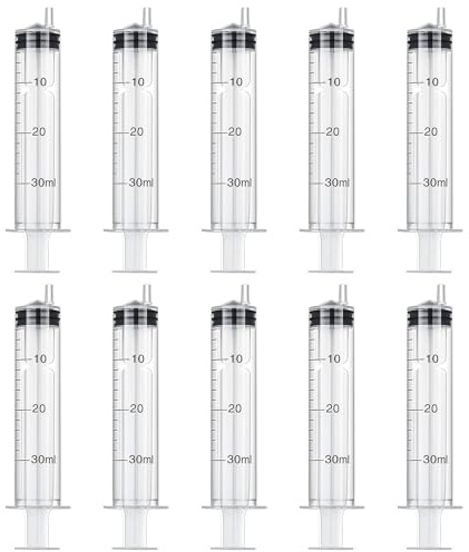 10 stycken 30 ml sprutor, sterila sprutor med lock plastspruta | Återanvändbar plastspruta för liten husdjursmatning, laboratorium, växtbevattning, motorolja eller bromsvätska