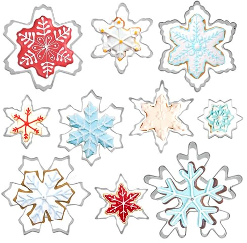 Snöflinga kakskärare set, 10 st rostfritt stål snöflinga form kakskärare jul kakformar bakverk kex fondant kakform för kök
