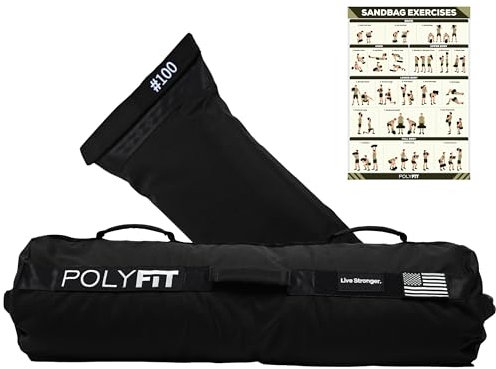 Polyfit Sandbag Pro – Workout-Sandsack mit Dreifach-Verschluss und verstärktem Nylon-Gurtband – Schwarz – 45,4 kg
