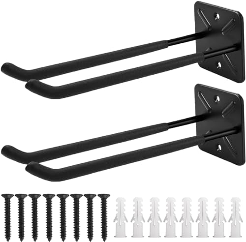 LCOUACEO Crochet Mural de Rangement Garage 2 Pièces Avec Revêtement Anti-Dérapant, Support Velo pour Echelle, Vélos, Outils, Tondeuses à Gazon et Plus Encore