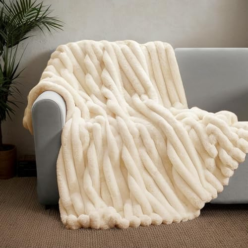 TOPCHANCES Mantas para Cama,Manta De Algodón Extrasuave,Disponible en Todas Las Estaciones 360/180GSM Tejido De Doble Capa Multiusos De Sofá,Cama O De Sala De Estar(Beige,100x160cm)