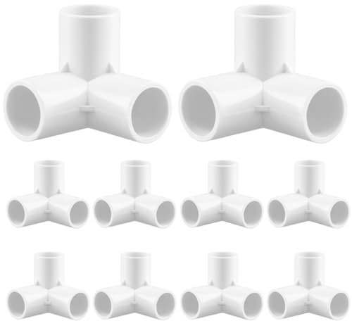 QWORK® 10 Stück 3-Wege-Rohrverschraubungen, 20 mm Innendurchmesser (weiß), PVC Kunststoffrohr Eckverbinder, für Gewächshausrahmen