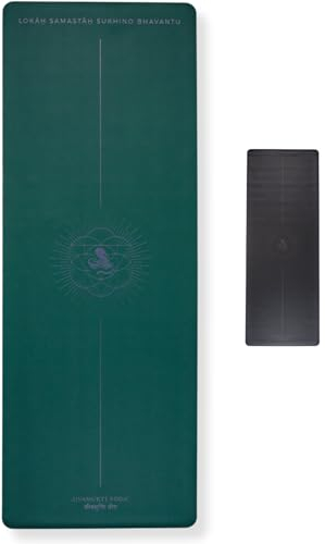 JIVAMUKTI YOGA Original Reisematte Grün | 183 x 68 cm | leicht und einfach zu transportieren | Reise Yogamatte | Naturkautschuk rutschfest | Yoga-Matte Mat Trainings-Matte