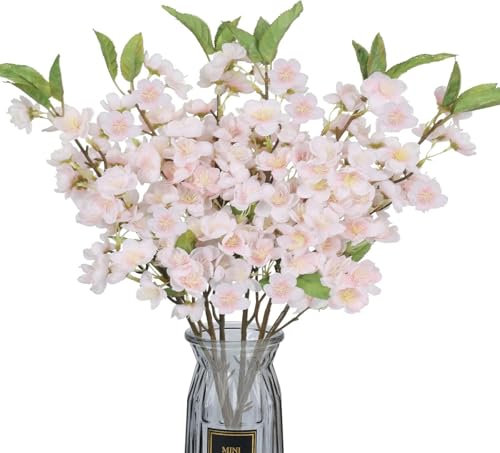 Minnhua 6PCS Flores Artificiales Decoracion de Cerezo Ramo Rosa de Flores de Seda de Interior Exterior para Mesa de Casa Salón Cementerio Balcón Boda Jardinera