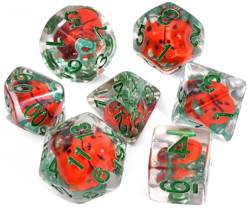 OriCraft Dados de escarabajo, juego de dados DND Dungeons and Dragons, juego de rol poliédrico, dados de escarabajo, ámbar, D20, mundo mágico, juego de 7 unidades