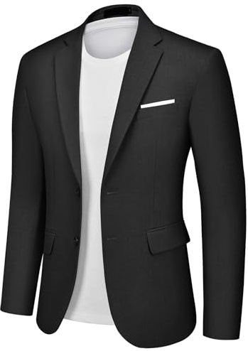 Autsel Mens Blazer Smart Casual Slim Fit Formal Business Suit Jackets Two Buttons Wedding Jackets Lightweight Black L
