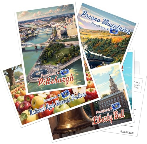 SHOXREM Pennsylvania Postcards Set, 24 Pieces, 4x6 inches, Retro Travel Landmark Wall Decor