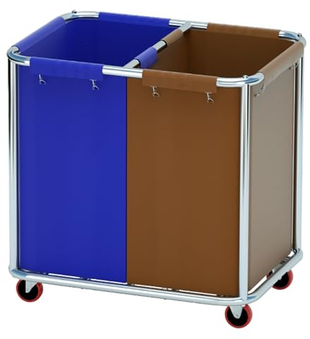 WilkSxyc Carrito de Lavandería Comercial con Ruedas, Capacidad de 400 L, Clasificador de Ropa para 2 Bolsas, Estructura de Acero Inoxidable, Tela Oxford Impermeable