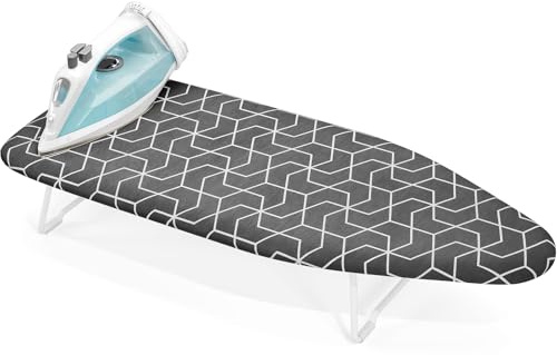 Small Ironing Board Tabletop with Heat Resistant Cover, Compact Mini Ironing Board with Metal mesh Frame,for Dorm,Apartment and Travel, Hook for Hanging, Iron Board 12x30, Iron Table Stand Black