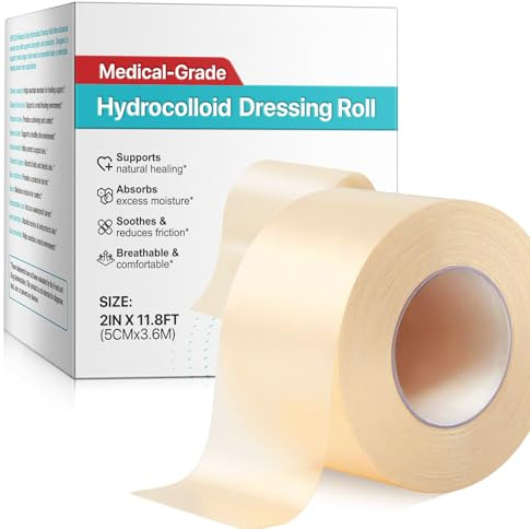 Rollo de vendajes hidrocoloides para el cuidado de heridas, 5 cm x 3,6 m, cinta impermeable para vendajes autoadhesivos flexibles y agradables a la piel, para ampollas, acné, heridas menores, tamaño