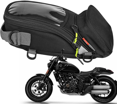 Borsa magnetica per serbatoio – Forte borsa magnetica per accessori moto, borsa nera antiscivolo | adatta per la maggior parte delle moto, design touch screen, dimensioni compatte